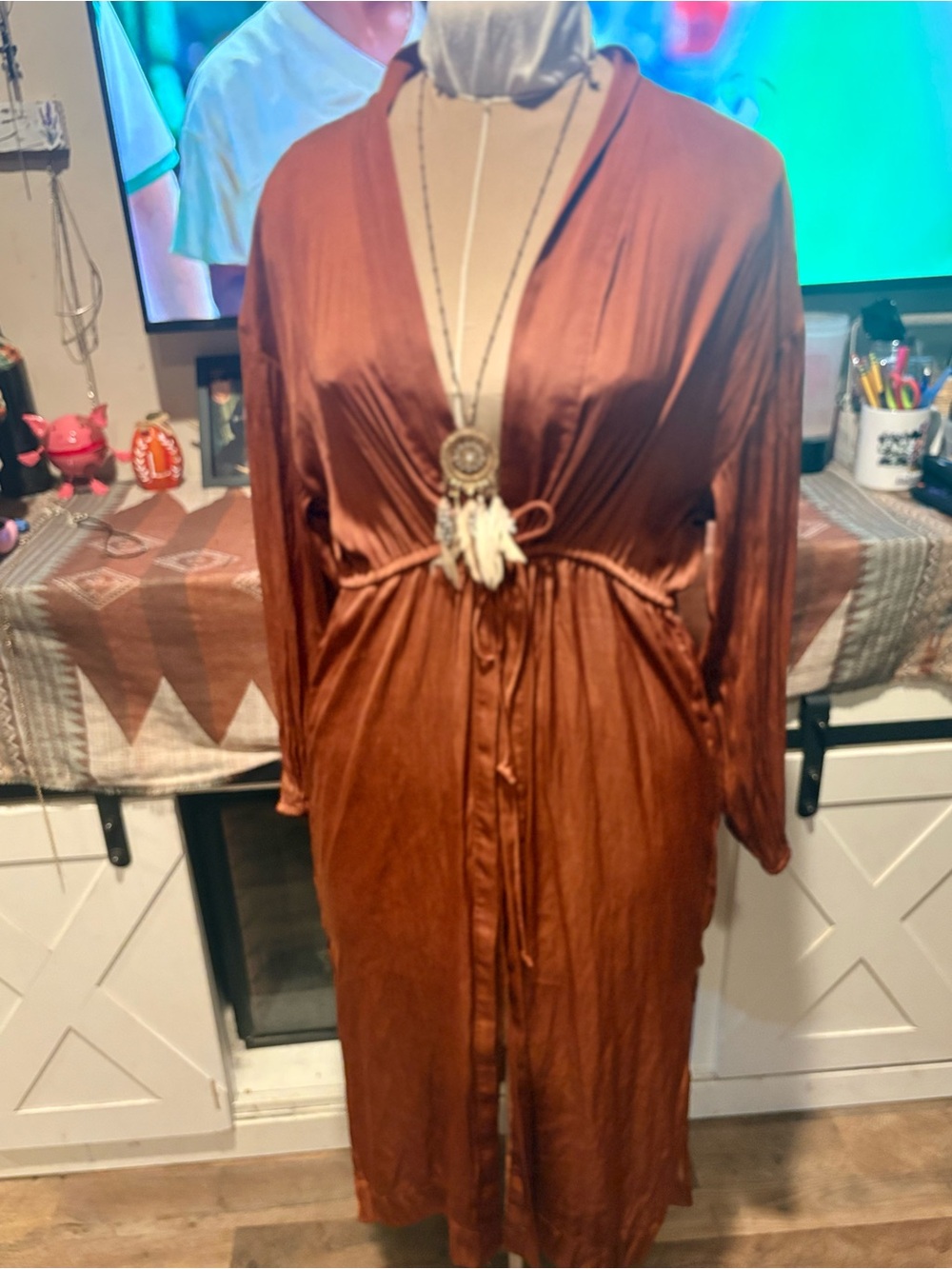 A new day Rust Longline Tie-Waist Women's kimono